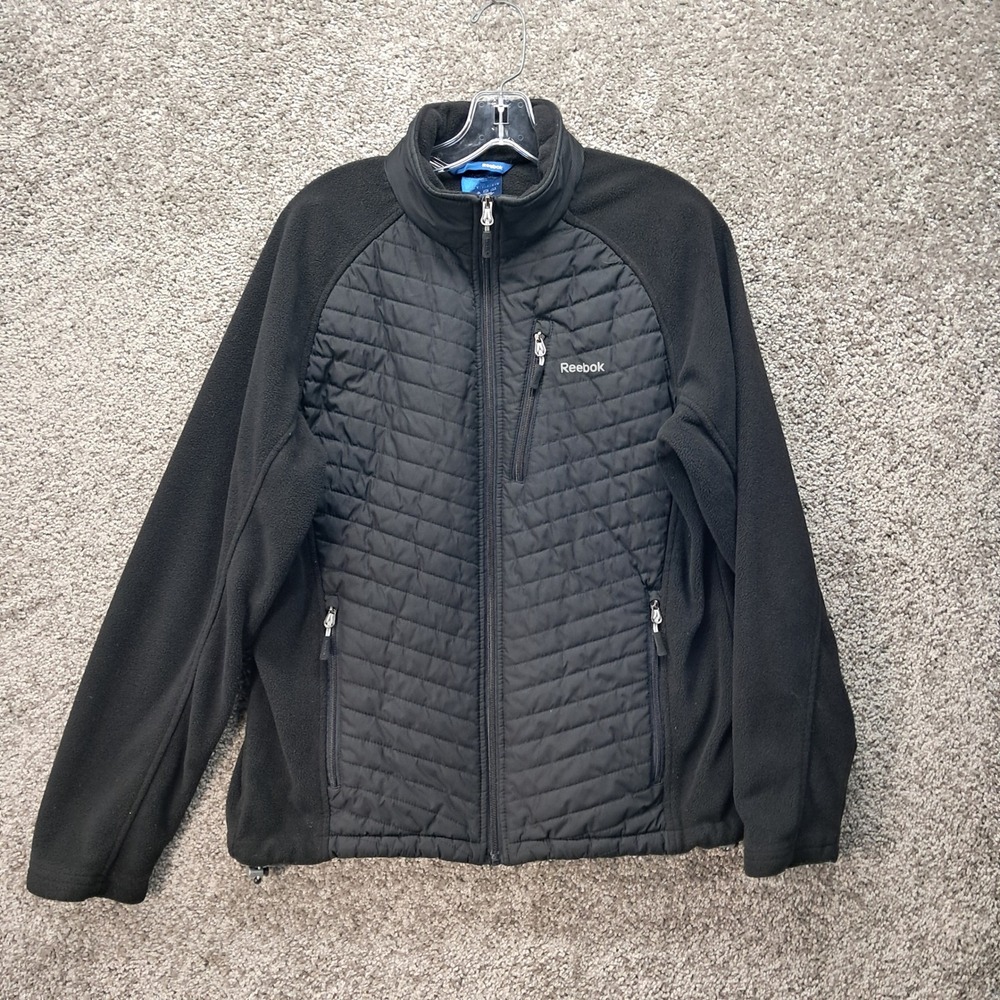 Reebok Womens Black Hybrid Quilted Fleece Full‎ Zip Jacket Size Small